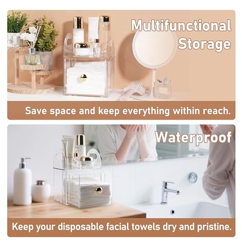 Acrylic Disposable Face Towel Storage Box Compatible with Clean Skin Club Clean Towels XL, Face Towel Holder with Drawer for Bathroom, Makeup Organizer for Vanity Table (Excluding Facial Towels)