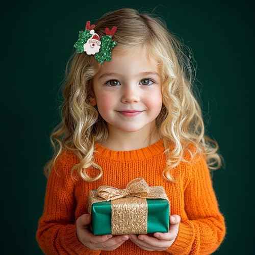 choicbaby 6pcs Christmas Hair Bows Clips 3" Glitter Sequin Baby Girl Hair Bows Christmas Bell Snowflake Santa Hair Accessories for Baby Girls Toddler Kids