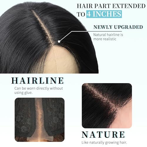 Black Long Wavy Wig with Lace Hairline - 26 Inch