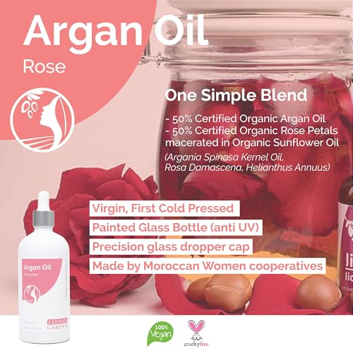 Fatima's Garden Rose Petal Argan Oil - Organic Anti-Aging Moisturizer, 150ml