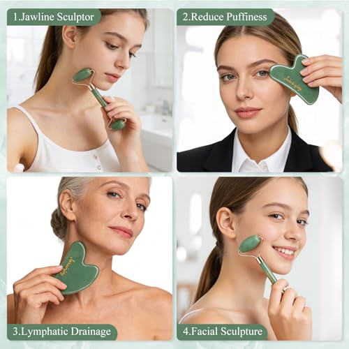 2-in-1 Dongling Jade Roller & Gua Sha Set - Authentic Brazilian Dongling Jade Kit for Contour - Premium Gift Box - Natural Stone Beauty Tools