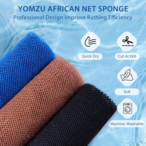 YOMZU African Net Exfoliating Bath Sponge - 6 Pack, 31.4" Long