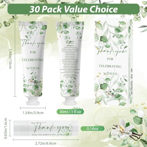 30 Sets Moisturizing Hand Cream Lip Balm Gift Kit for Wedding Return Thank You Welcome Gifts Sage Green Eucalyptus Leaf Theme Baby Shower Birthday Gifts Party Favors Games Prizes Winter Wedding Guests