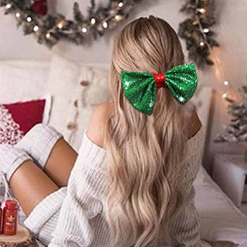 CAKURE Christmas Bow Hair Scrunchies Green Bowknot Hair Ties Red Velvet Scrunchy Elastic Hair Band Hair Bow Scrunchy Ponytail Holder Xmas Hair Accessories for Women and Girls (Type A)