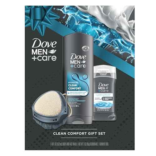 Dove Men+Care Gift Set ? Clean Comfort Body + Face Wash, Clean Comfort Aluminum-Free Deodorant & Dual-Sided Shower Tool (3 Piece Set)