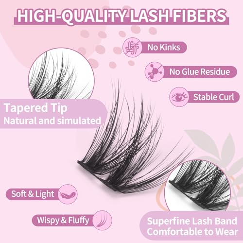 Cluster Lash Extensions D Curl 10-14mm 64PCS DIY Eyelashes