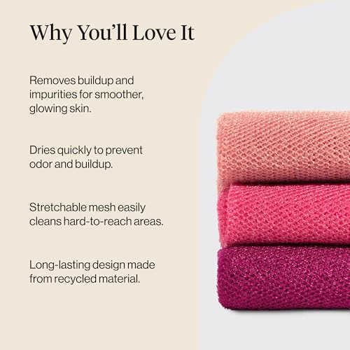 Kitsch African Net Sponge - Exfoliating Body Scrubber, Berry Pink, 3 Pack