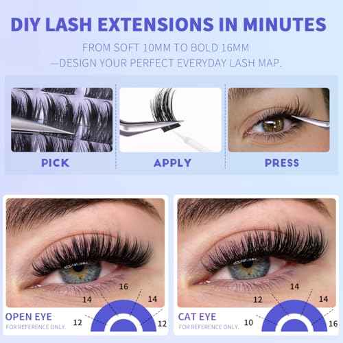 Lash Clusters Spike Cluster Eyelash Extensions Volume Eye Lash Clusters Wispy 10-16mm DIY Lashes Extension Thick Manga Eyelash Clusters for Bold Look