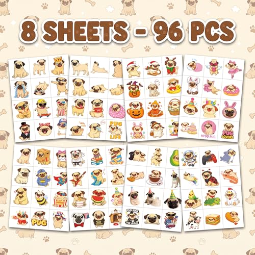 96 Pug Dog Temporary Tattoos for Kids | Party Favors