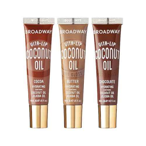 Ruby Kisses Broadway Vita-Lip Tinted Lip Gloss Set (3 Pack Cocoa, Butter, Chocolate) Ultra-Hydrating Coconut + Jojoba Oil & Soothing Formula with Vitamins, High-Shine Non-Sticky Finish Lip Balm