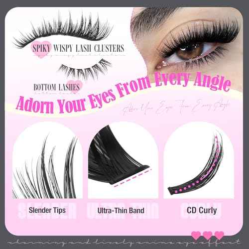 Spikes Lash Clusters Wispy Eyelash Clusters with Bottom Lashes Spiky Volume Cluster Eyelash Extensions Thick Cluster Lashes D Curly 5-18MM 60D DIY Individual Lashes by Lvmixwig