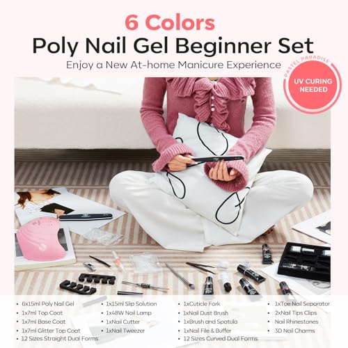 Modelones Poly Nail Gel Extension Kit with 48W UV LED Lamp - 6 Colors