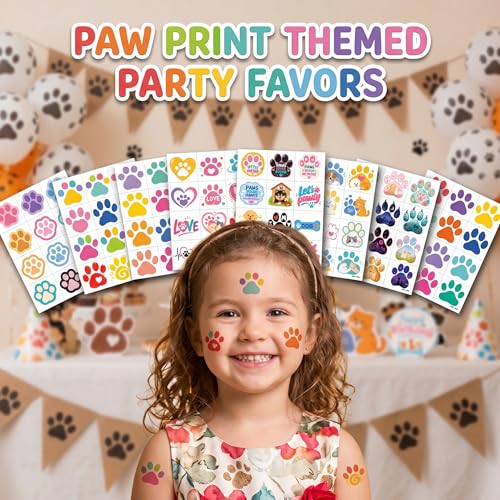96 Pcs Dog Cat Paw Print Temporary Tattoos for Kids