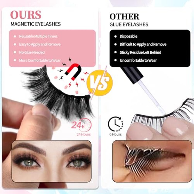 Magnetic Eyelashes and Eyeliner Kit - 12 Pairs Reusable Mink Lashes