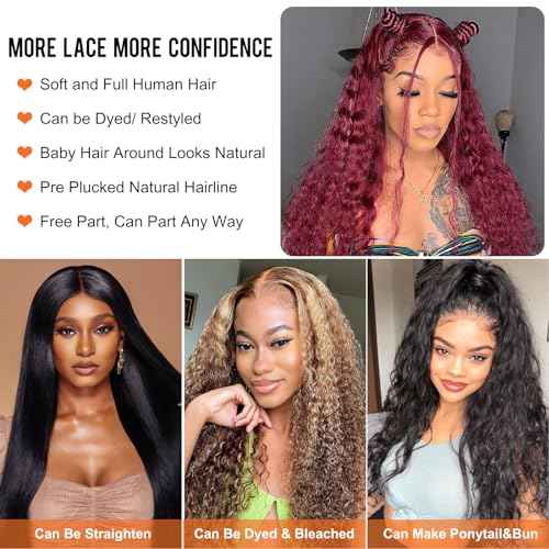 12 Inch 13x4 Lace Front Water Wave Wigs Human Hair, 250 Density HD Lace Front Wigs Human Hair, 13x4 Natural Black Wet and Wavy Glueless Wigs Human Hair Pre Plucked For Black Women