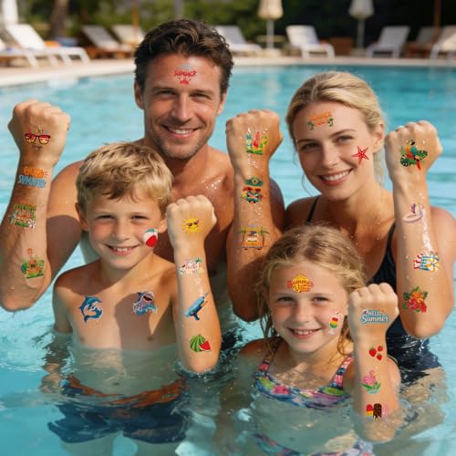105 PCS Beach Party Decorations Kit - Hawaiian & Luau Decorations, Pool & Beach Party Favors, Temporary Tattoos & Fake Tattoo Stickers for Summer Party Decorations