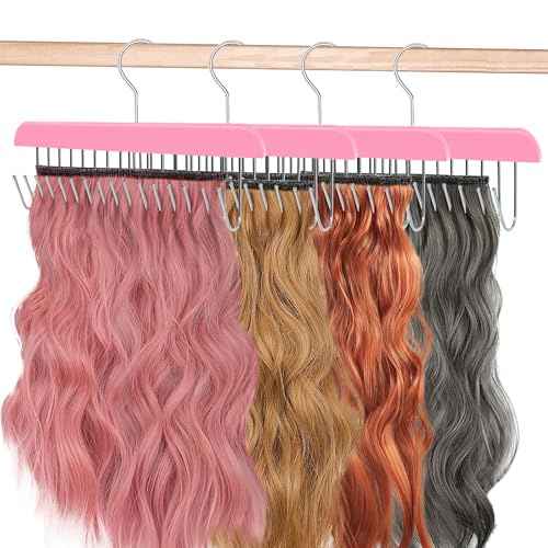 Hair Extension Holder and Hanger for Styling, Washing, and Organizing Clip Ins - Weft Holder (Pink)