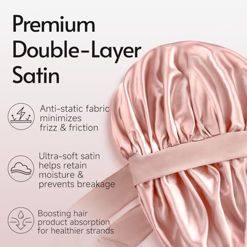 Yanideer 3 Pack Satin Sleep Bonnets for Women, Adjustable & Double Layer Hair Protection