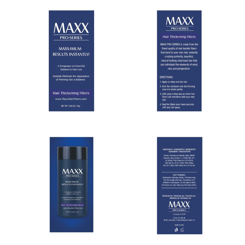 MAXX PRO-SERIES Volumizing Hair Fibers with real Keratin for Thinning Hair/Hair Loss – Dermatologist Tested and Certified Hypoallergenic - 60 days + supply - Multiple Colors Available (Dark Brown)