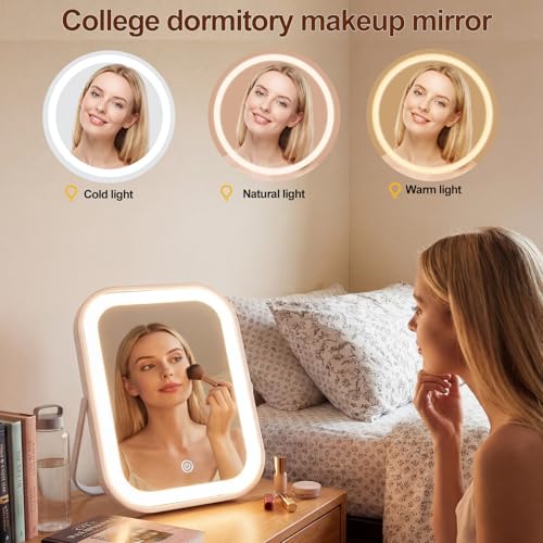 8" Portable Makeup Mirror with Lights, Rechargeable Dimmable