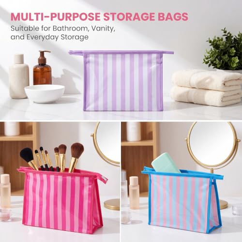 Hosuly 9 Pack Small Striped Makeup Bags Waterproof PVC Zipper Pouch