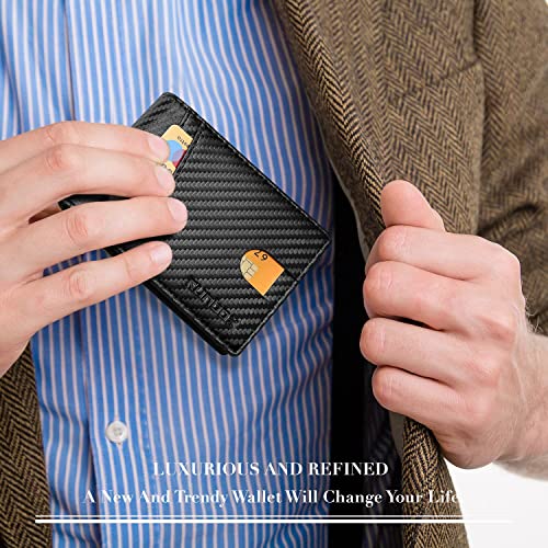 RUNBOX Carbon Black RFID Slim Leather Men’s Bifold Wallet with 15 Slots & Gift Box