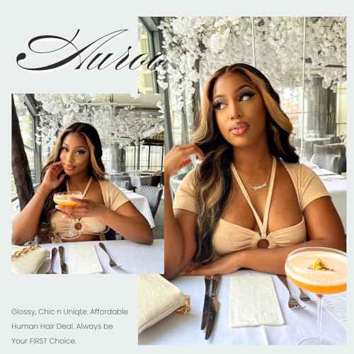 Honey Blonde Highlight Ombre 13x4 Lace Frontal Closure Only Human Hair Body Wave (150% Density, 18 IN), #27 Skunk Stripe Ear to Ear Lace HD Transparent Frontal Human Hair Pre Plucked Free Part