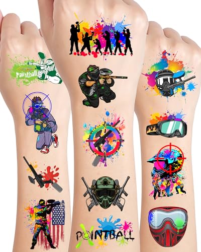 204Pcs Paintball Temporary Tattoos for Kids Birthday Party