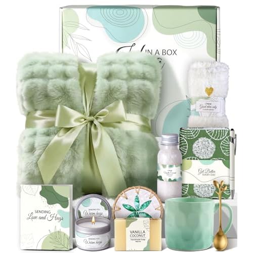 Coralogo Get Well Soon Gift Baskets for Women - Hug In a Box with Blanket, Thoughtful Self Care Gifts for Get Well Sympathy Relaxation Birthday Thinking of You, Spa Baskets For Women