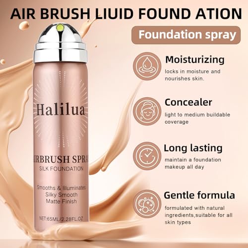 Airbrush Foundation Spray with Brush - Full Coverage Matte Finish