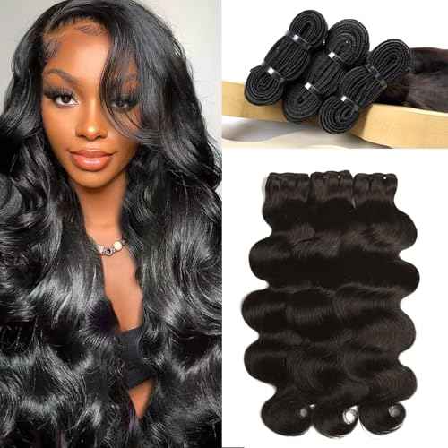 Lynch 15A Body Wave Bundles Human Hair, 18 20 22 Inch Real 100% Unprocessed Raw Cambodian Hair 3 Bundles, Plush Thick Cambodian Virgin Hair 105 Gram Per Bundle Natural Black For Woman