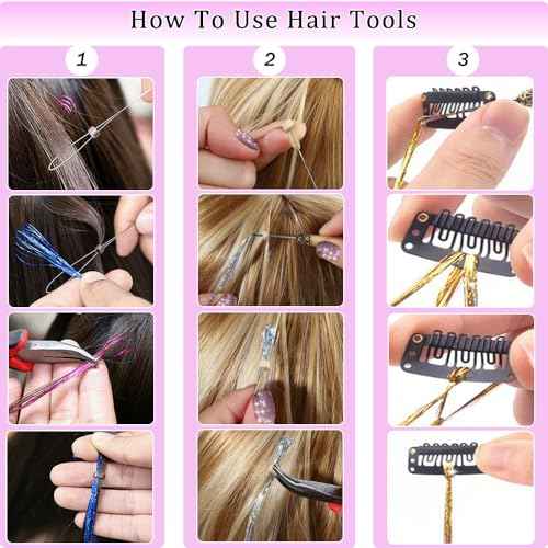 Hair Tinsel kit 20 Colors with Tools, 50 Inch Fairy Hair Tinsel Kit Extensions, 8600 Heat Resistant Holographic Glitter Strands Sparkle Party Halloween Cosplay Hair Accessories for Girls (20 Colors)