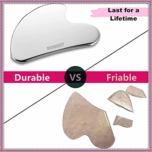 ROISOOT Upgrade Gua Sha Stainless Steel Tool for Face, Massage Scraper for Facial Skin Care (Metallic Luster)