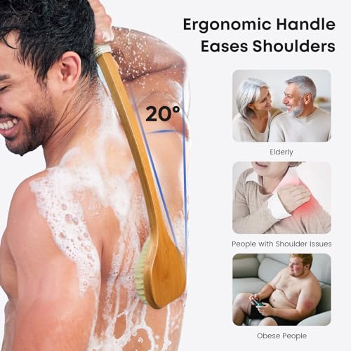 Eaxun 17.3" Bamboo Back Scrubber with Boar Bristles