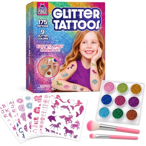 Glitter Tattoo Kit for Kids - 175 Designs, 9 Colors