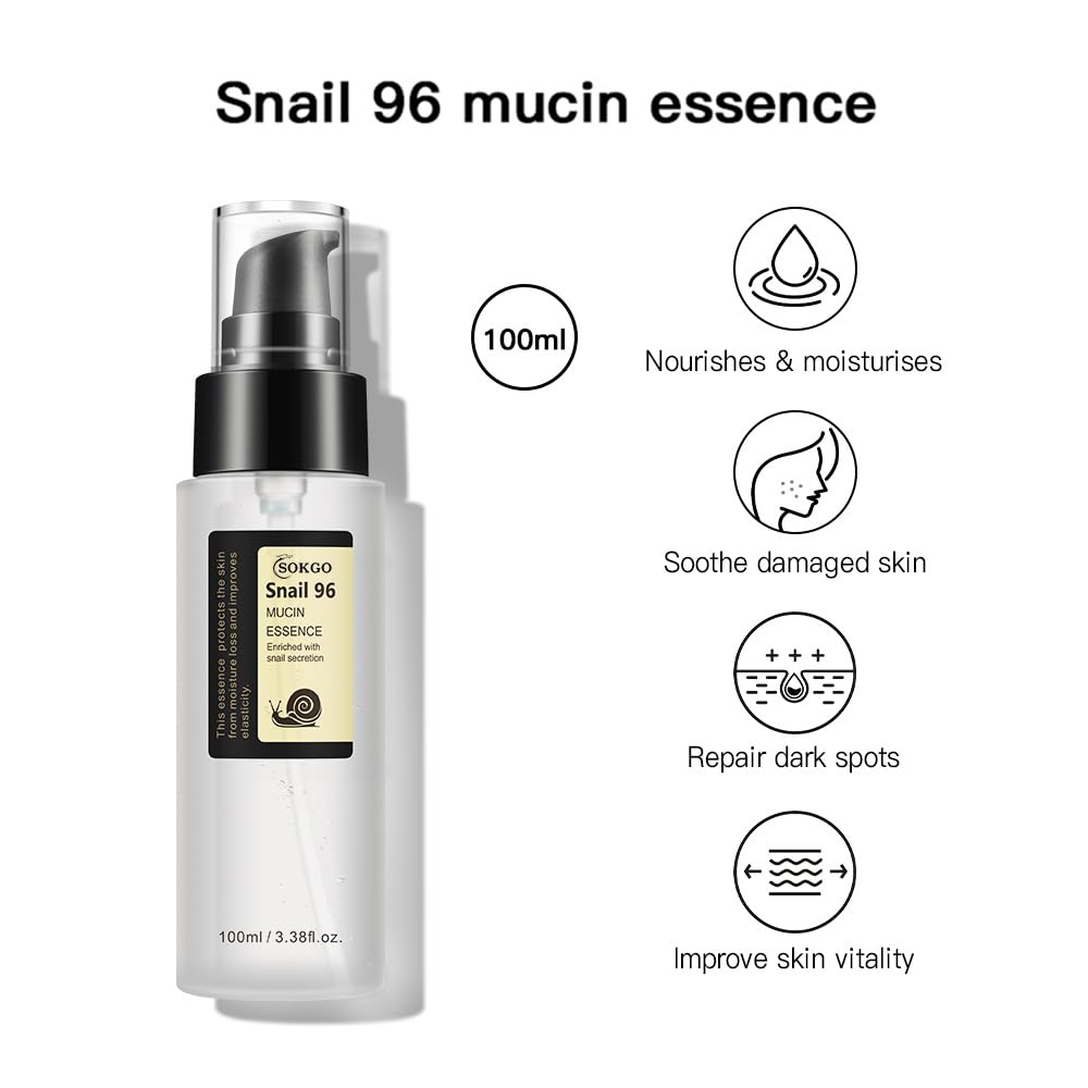 Snail Mucin Serum 96%, Snail Secretion Filtrate 96%, Advanced Snail Mucin 96% Power Repairing Essence, Hydrating Serum with Snail Secretion Filtrate Sodium Hyaluronate for All Skin (1PCS)