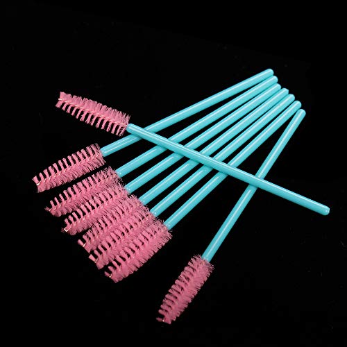 300 Pack Disposable Eyelash Mascara Wands with Blue/Pink Handles - Makeup Brush Kit for Lash Extensions & Brows