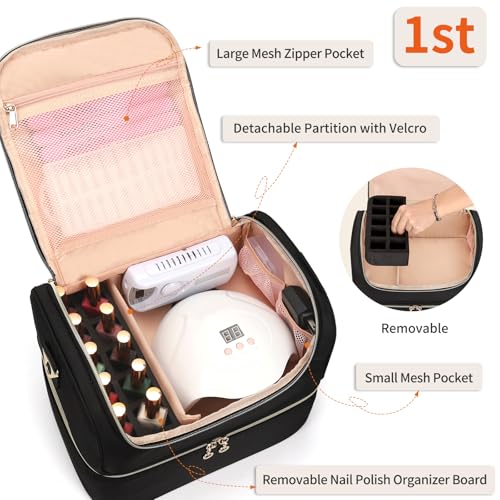 CUBETASTIC Portable Nail Polish Organizer for 45 Bottles & Lamp
