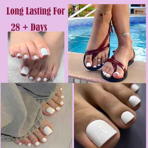 White Toe Nail Press Ons, Press On Toenails for Women, 150pcs White Toe Press On Nails tips, Fake Toenails Acrylic Toe Nail Tips Short Square False Toenails Artificial DIY 15 Sizes