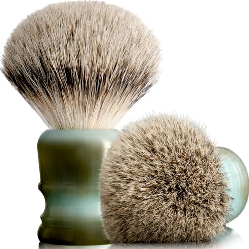 Lather & Wood Shaving Brush for Men- Premium 100% Badger Hair - High End Blue Agate Resin Handle