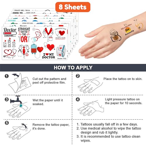 96 PCS Temporary Tattoos - Doctor & Medical Theme Party Favors