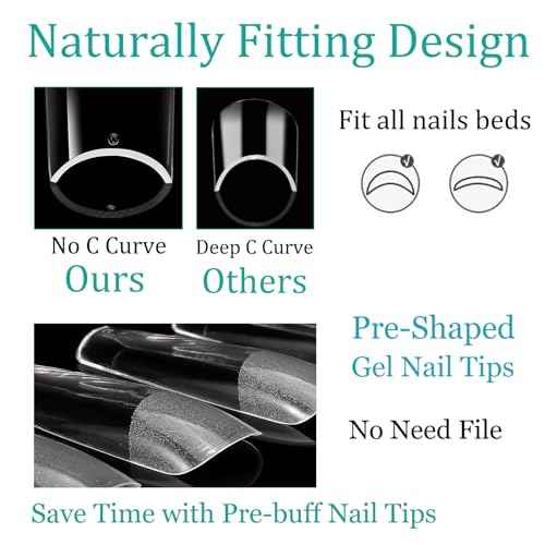 Soft Gel False Nail Tips 3 Styles Kit - Medium Almond, Square and Ballerina, 360PCS Pre-shaped Half Matte Full Cover Acrylic Nail Tips, Nail Extension DIY Manicure Salon Home, 12 Sizes,BlueZOO