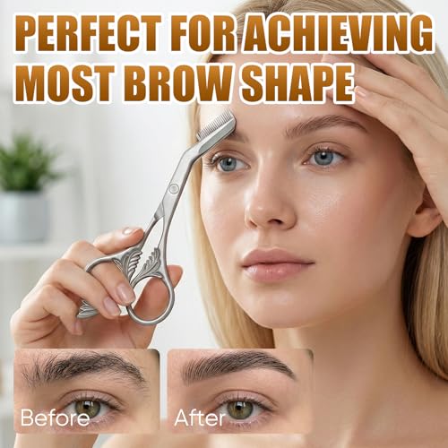 Black Stainless Steel Eyebrow Trimmer Scissors with Comb - Women & Men Grooming Kit