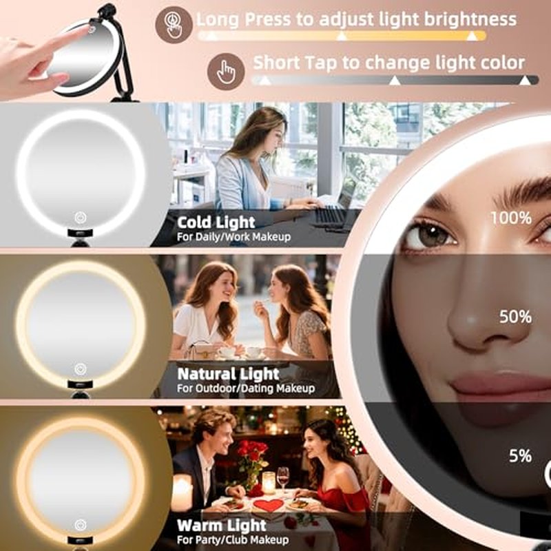 6-Inch Double-Sided LED Makeup Mirror with 40X Magnification