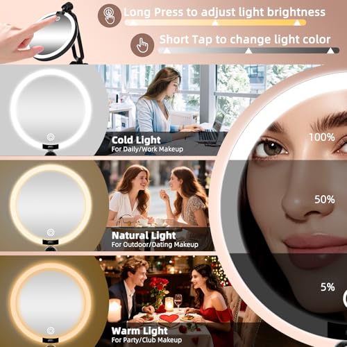 JJhxr 40X/1X Black Double-Sided LED Makeup Mirror with Lights, 6-Inch