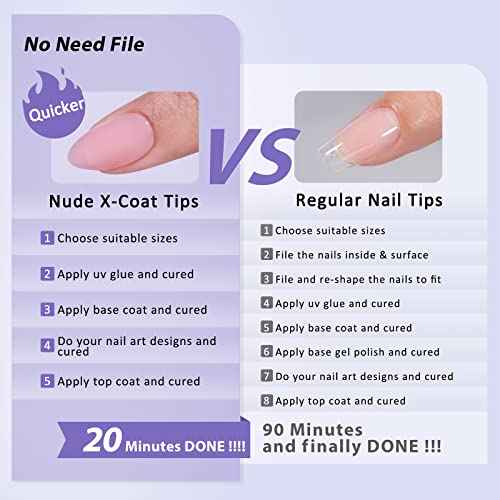 BTArtbox XCOATTIPS Natural Nail Tips Matte -Short Almond Press On Nails Pink, Long Lasting Soft Gel Nails False Nail, Soak Off Acrylic Fake Nails Extensions for Nail Art DIY