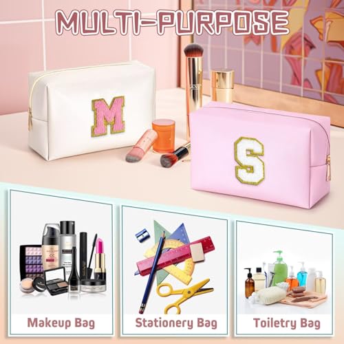Personalized Initial Makeup Bag for Girls, Waterproof Cosmetic Travel Bag