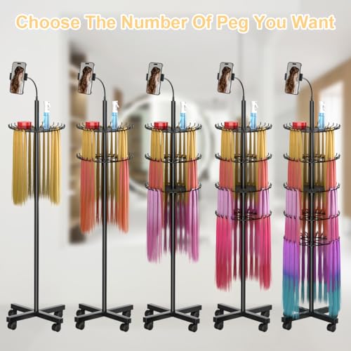 140-Peg Braiding Hair Rack with Phone Holder & Adjustable Height