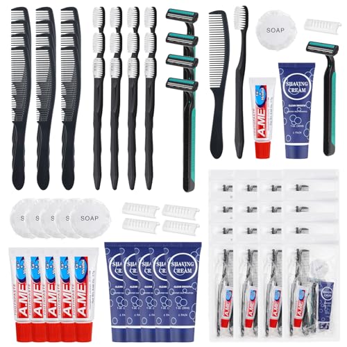 Disposable Toiletry Kits, 6 In 1 Bulk Travel Size Hygiene Care Packages,Essential Men Women Individually Wrapped Personal Toiletries Set for Hotel, Charity/Guests/Shelter/Homeless (40 Pack)