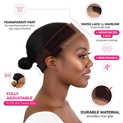 MILANO COLLECTION Lace Wigrip, Premium Lace Wig Band for Women, Fully Adjustable Wig Grip, Reinforced Swiss Lace by HAIRLINE, Secure Velvet Headband, Glueless, Chocolate Brown